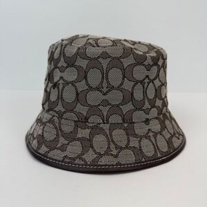 Coach Signature C Jacquard Bucket Hat Brown Leather Trim Unisex